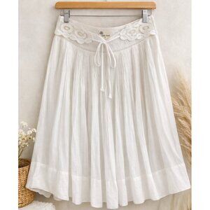 Stella Forest White Boho Pintuck Cotton Skirt Lace Waist EU 38 Vintage Paris S/M